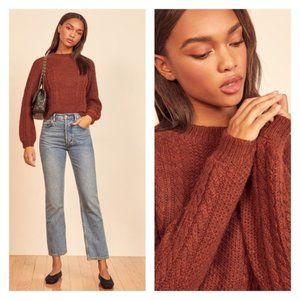 Reformation Dita Cable Knit Sweater Long Sleeve Pullover Cinnamon Brown XS